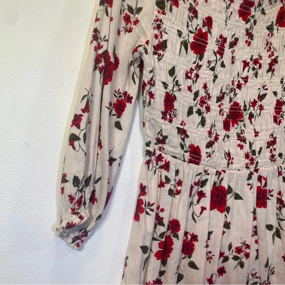 Old Navy Red Fit and Flare Flower Dress with Bishop Sleeves Girls 14-16 🌸​